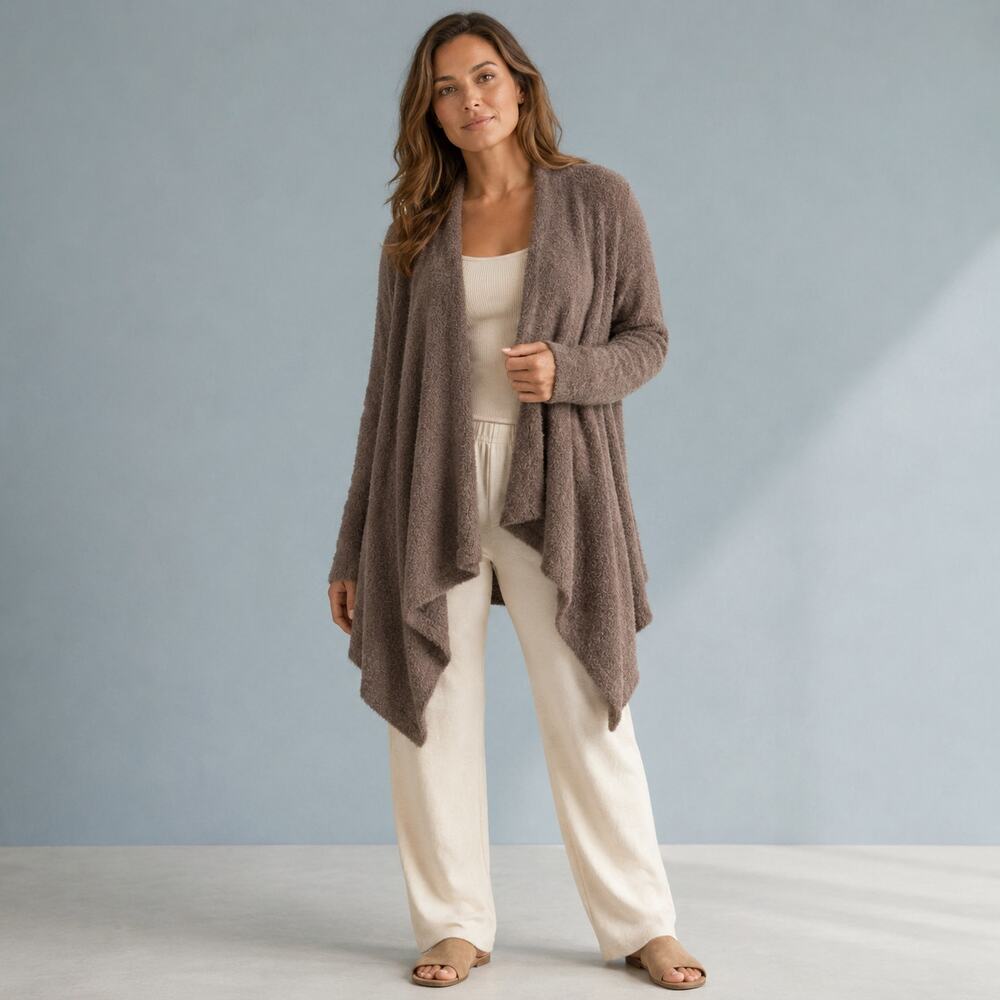Barefoot Dreams Bamboo Chic Lite Style 436 Drape Cardigan Brown S/M